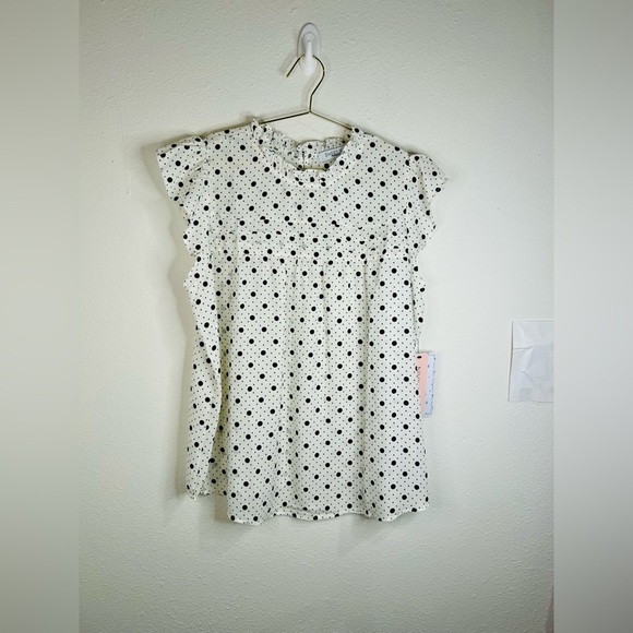 Sweet Rain Women’s 1X Polka Dot Ruffle Sleeve Blouse Flowy Lightweight Plus Size - Picture 1 of 6